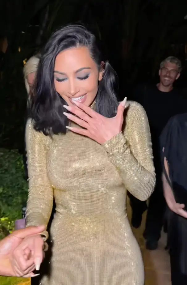Kim took a tumble into a bush (TikTok/@kimkardashian)