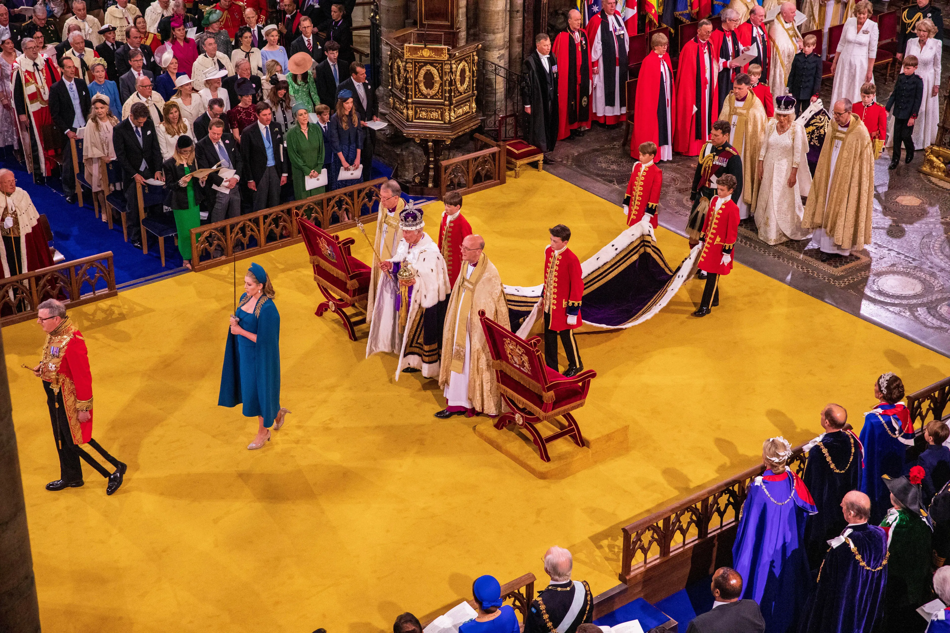 Penny Mordaunt carrying her sword during the coronation of King Charles III.