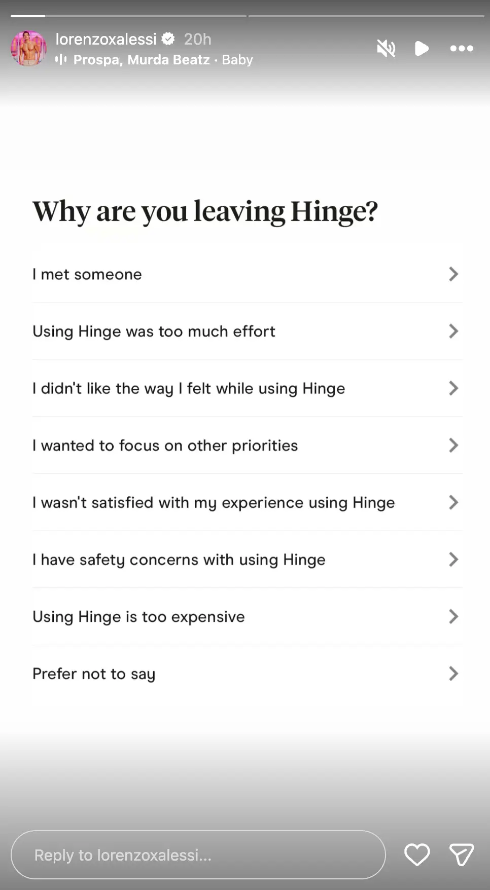 Lorenzo has proved his commitment to Julia by publicly deleting his Hinge account (Instagram/lorenzoxalessi)