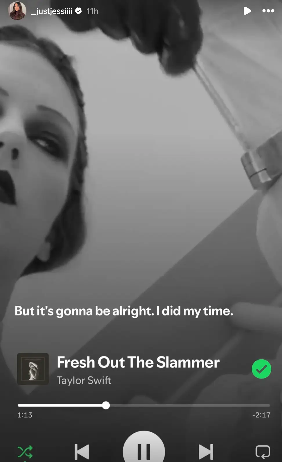 The reality TV star shared a screenshot of the Taylor Swift break-up song she was listening to (Instagram/@_justjessiiii)