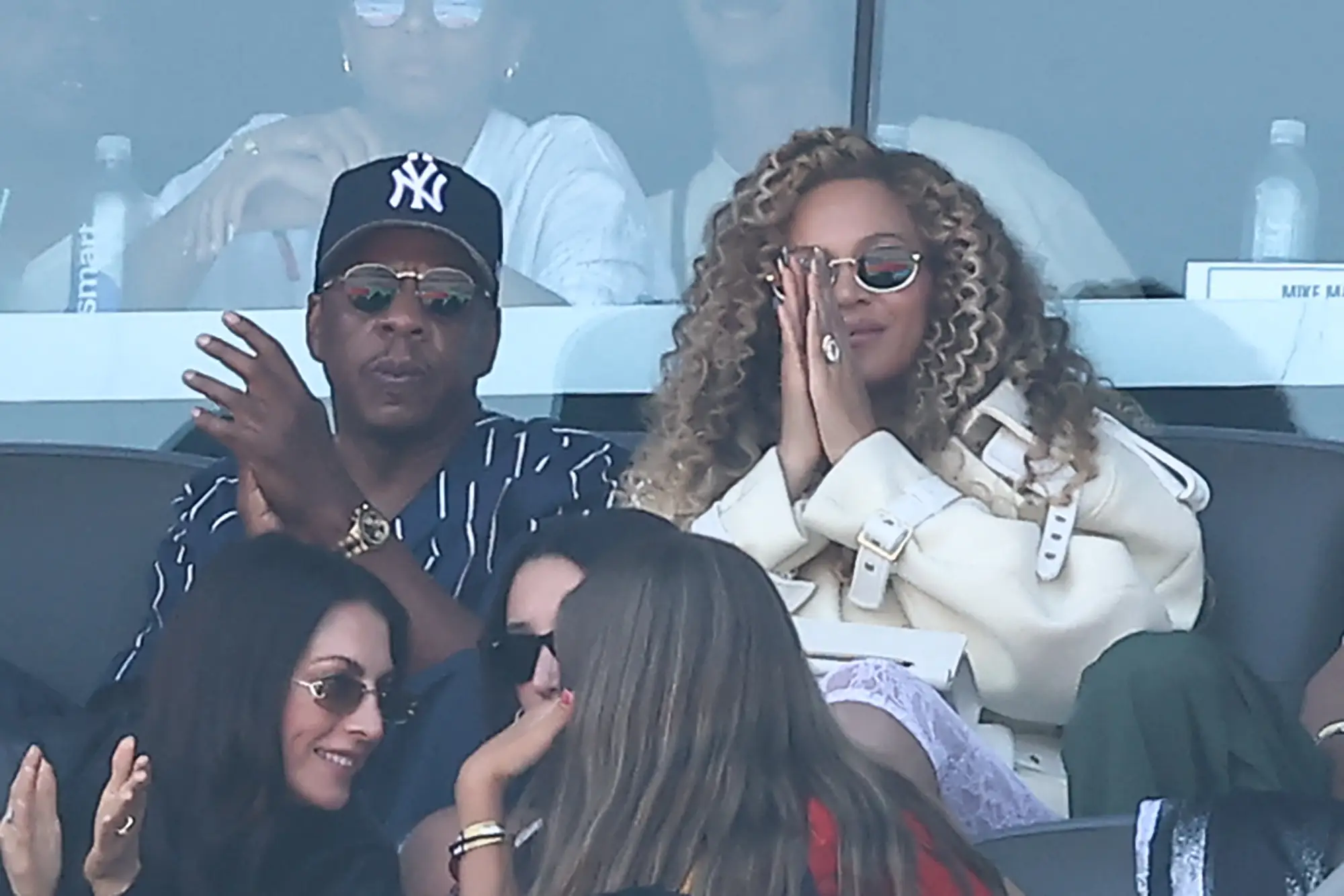 The A-listers were spotted in the crowd (CHARLY TRIBALLEAU / AFP via Getty Images)