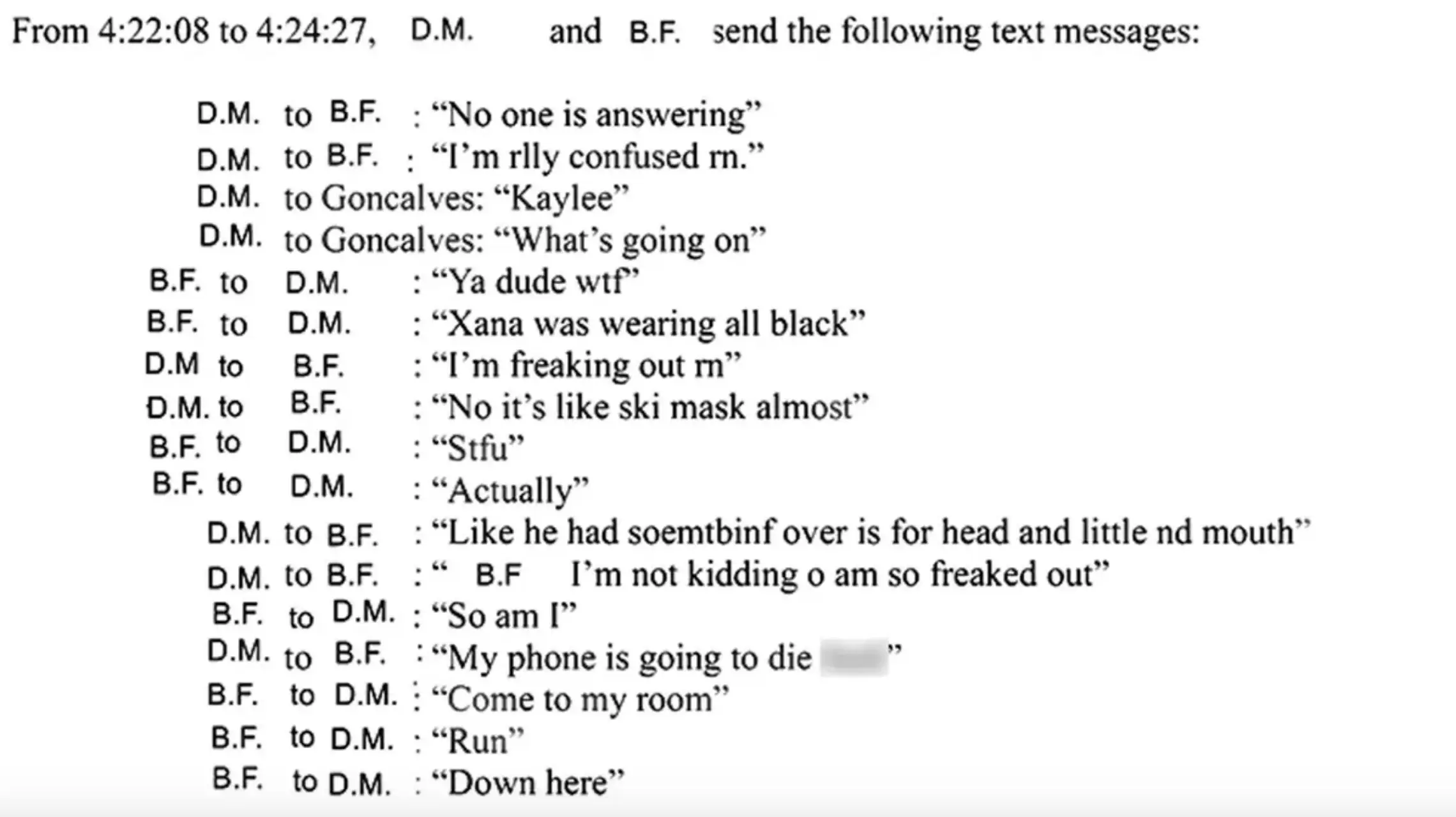 Texts between their surviving roommates reveal harrowing details from the night of the killings (State of Idaho)