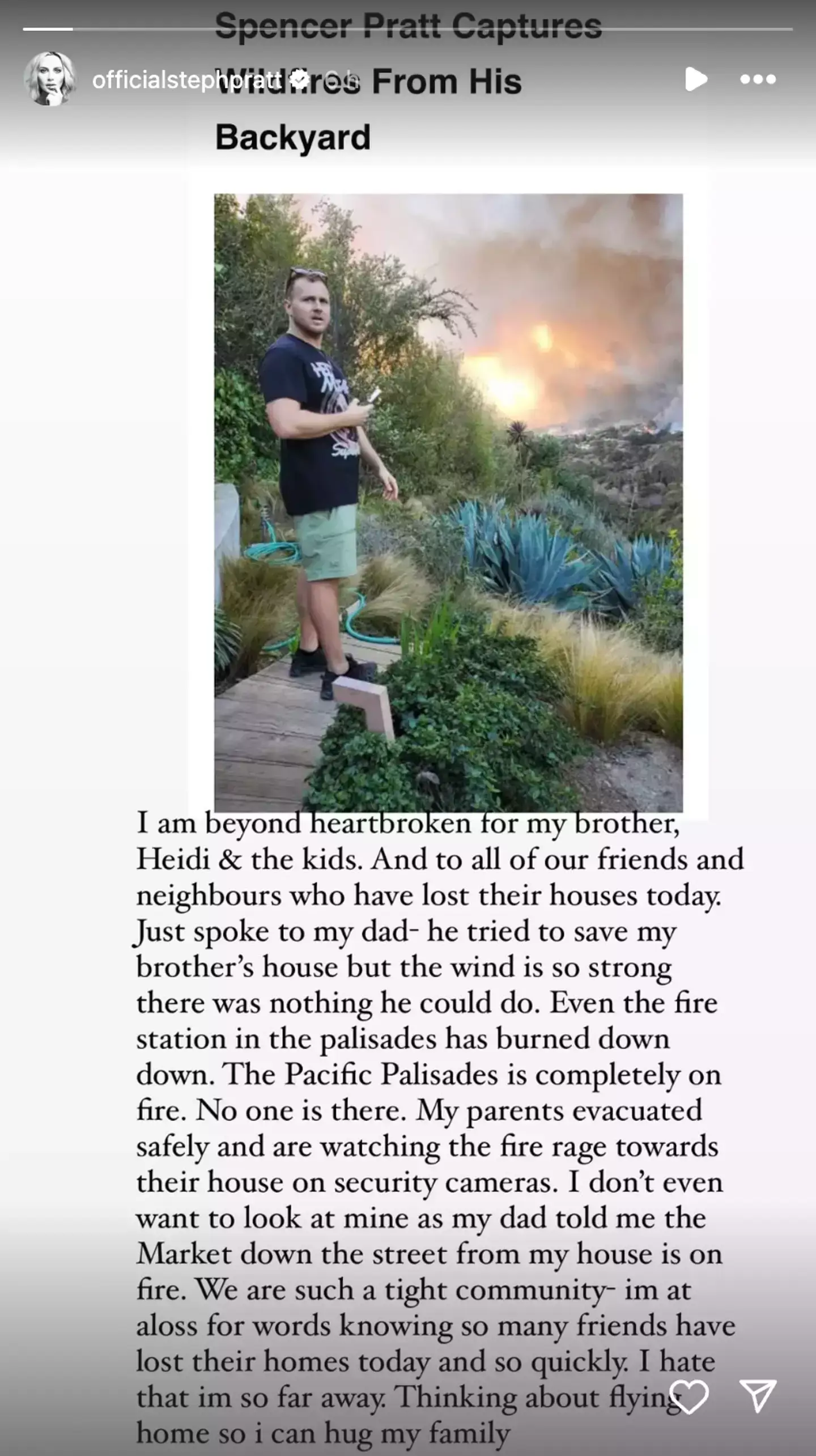 Spencer Pratt's sister Stephanie confirmed he had also lost his home (Instagram/@stephaniepratt)