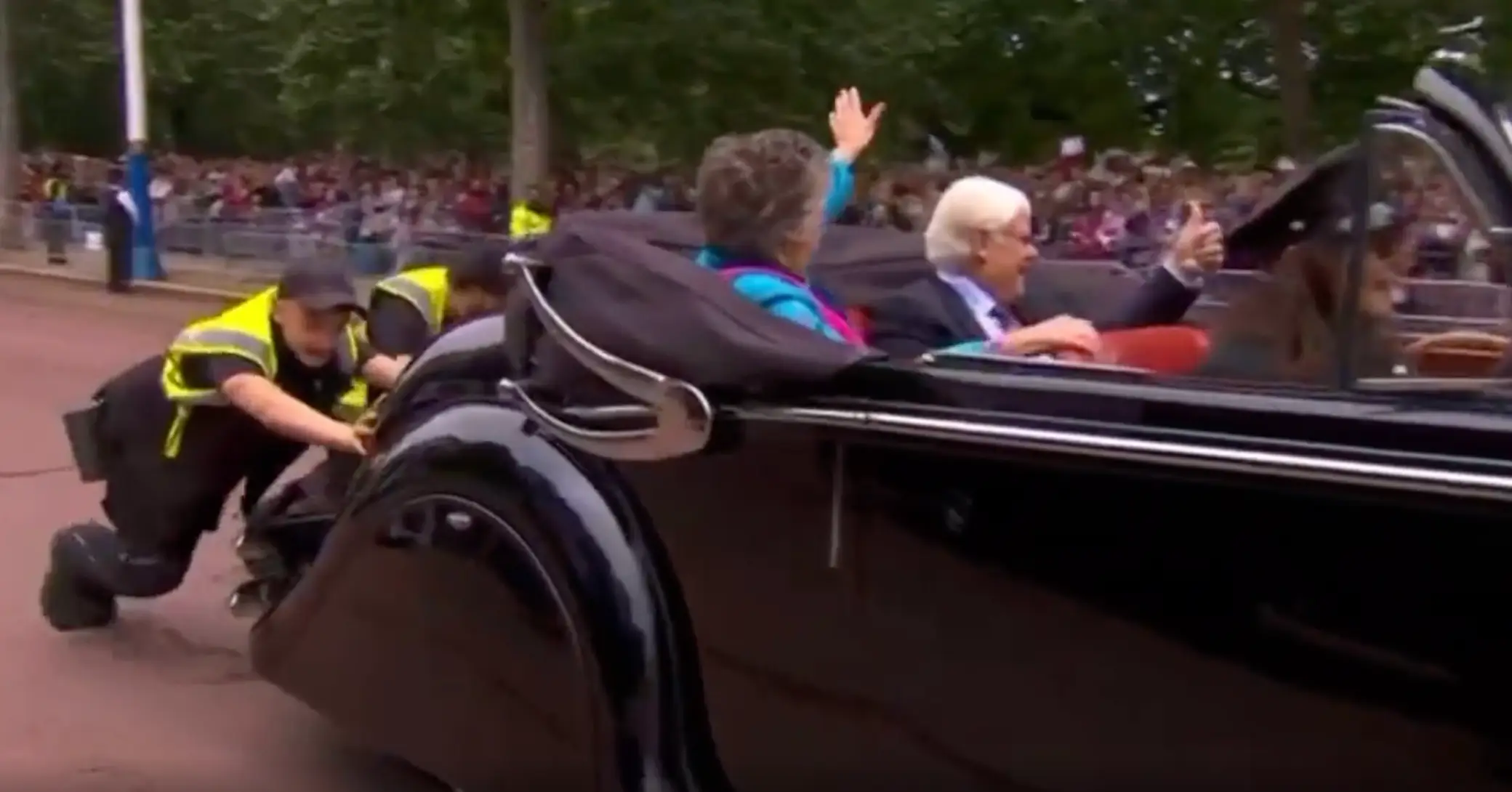 Prue broke down on the way to Buckingham Palace (