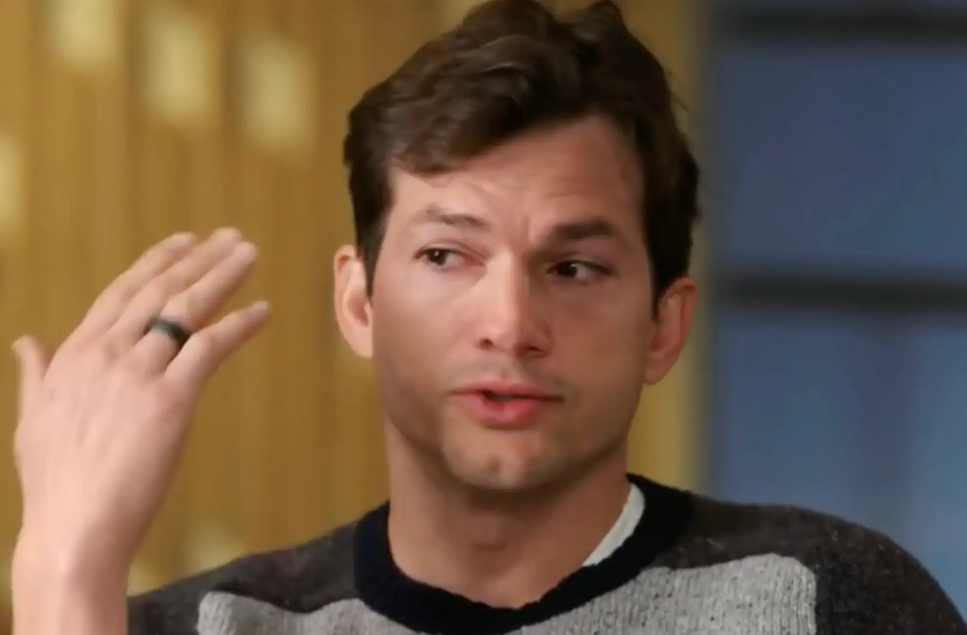 Ashton Kutcher got emotional as he talked about his twin brother’s health. Credit :Paramount Plus