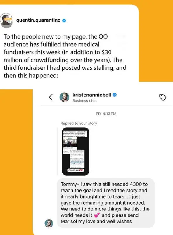 Kristen Bell has been praised for her donations (Instagram/quentin.quarantino)