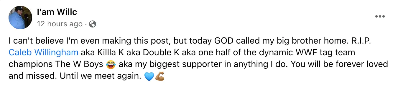 Caleb's brother has since issued a tribute post.