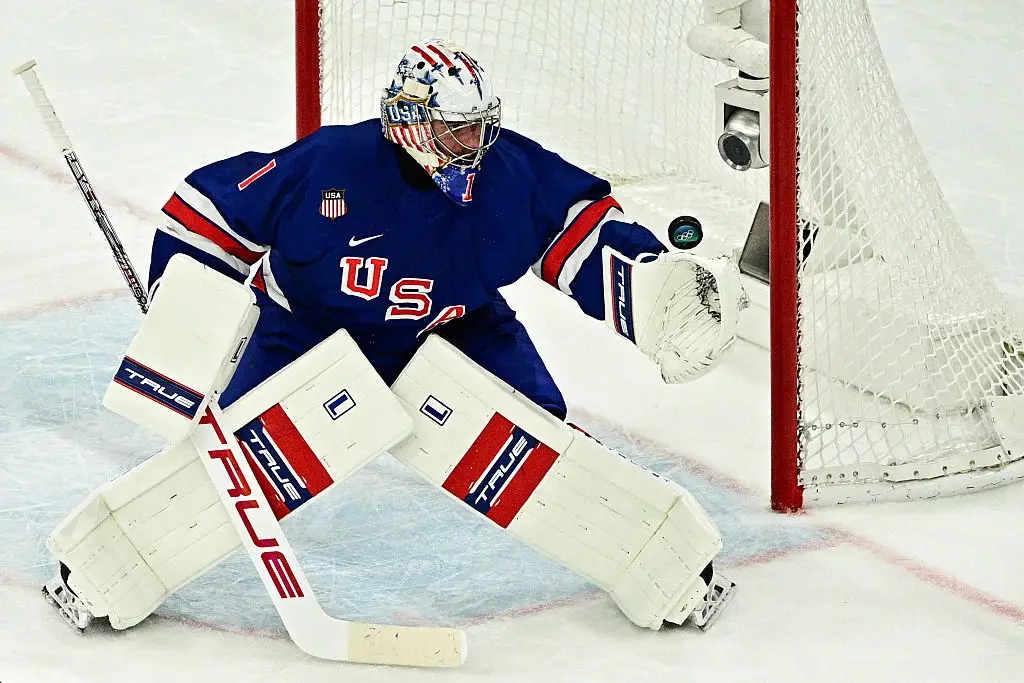 Another member of the US men's hockey team, goalie Jeremy Swayman, has spoken out (Eurasia Sport Images/Getty Images)