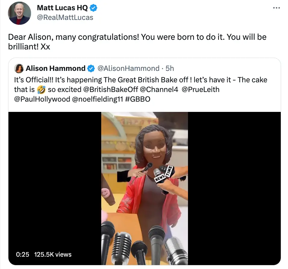 Matt Lucas has congratulated Alison on the new role.