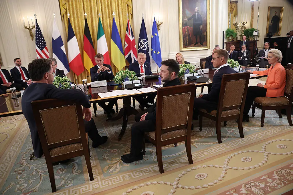 Italian Prime Minister Giorgia Meloni had a meeting with US President Donald Trump, Ukrainian President Volodymyr Zelenskyy and European leaders at the White House on Monday (18 August) (Win McNamee / Staff / Getty Images)