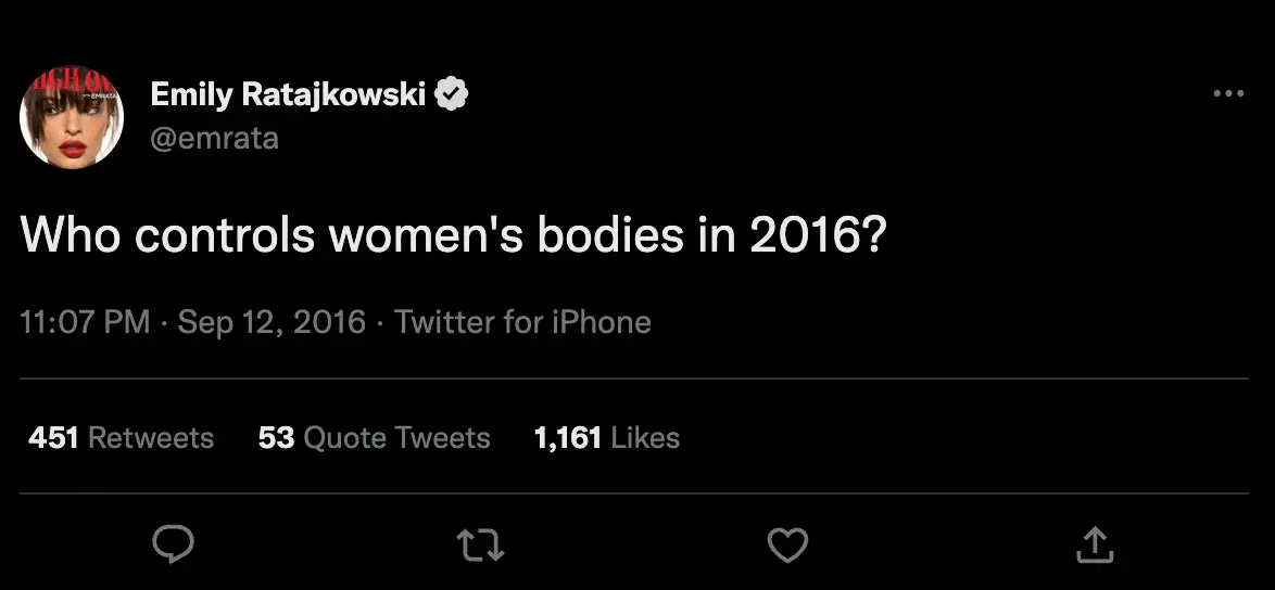 The model questioned who has 'control over women's bodies'?