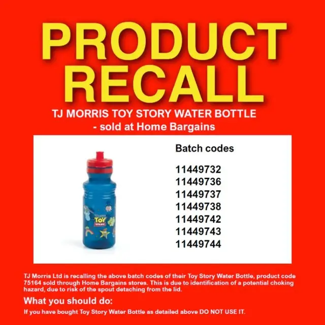 The recall notice for the bottle (Home Bargains)