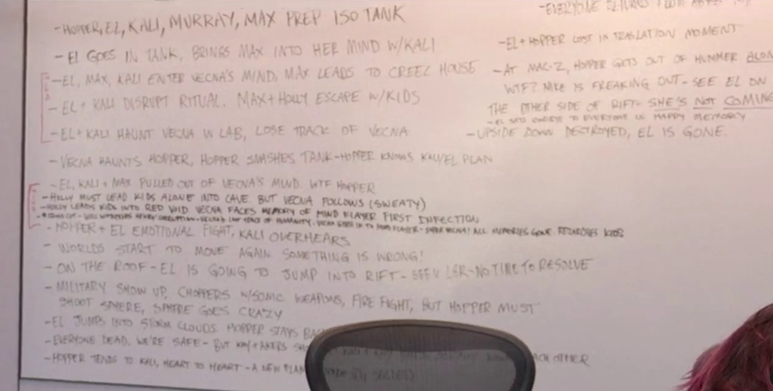 Viewers are going wild over details in a whiteboard screenshot from the documentary (X / @‌BettysLilis (via Netflix: One Last Adventure: The Making of Stranger Things 5)