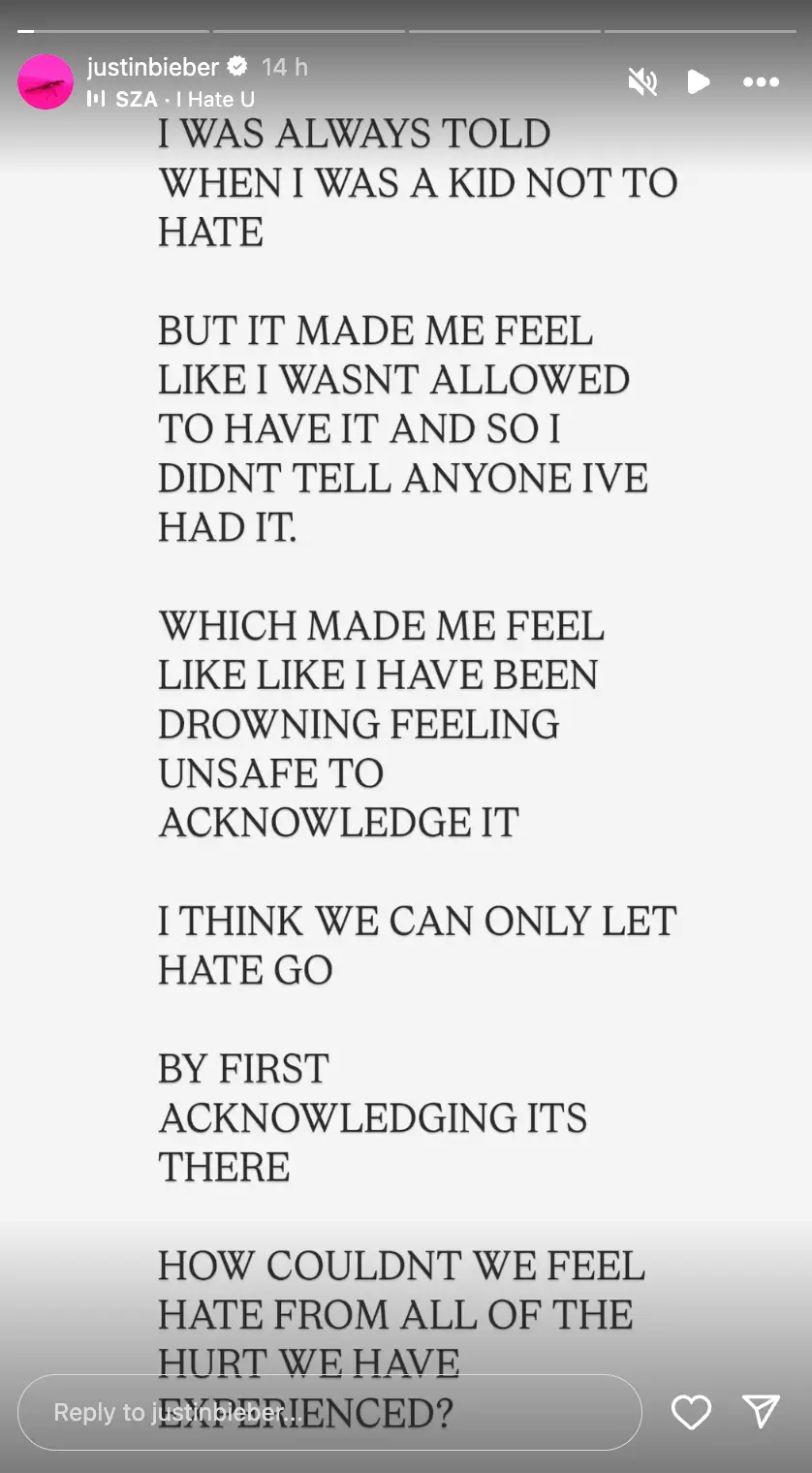 The singer shared a cryptic message on social media (Instagram/@justinbieber)