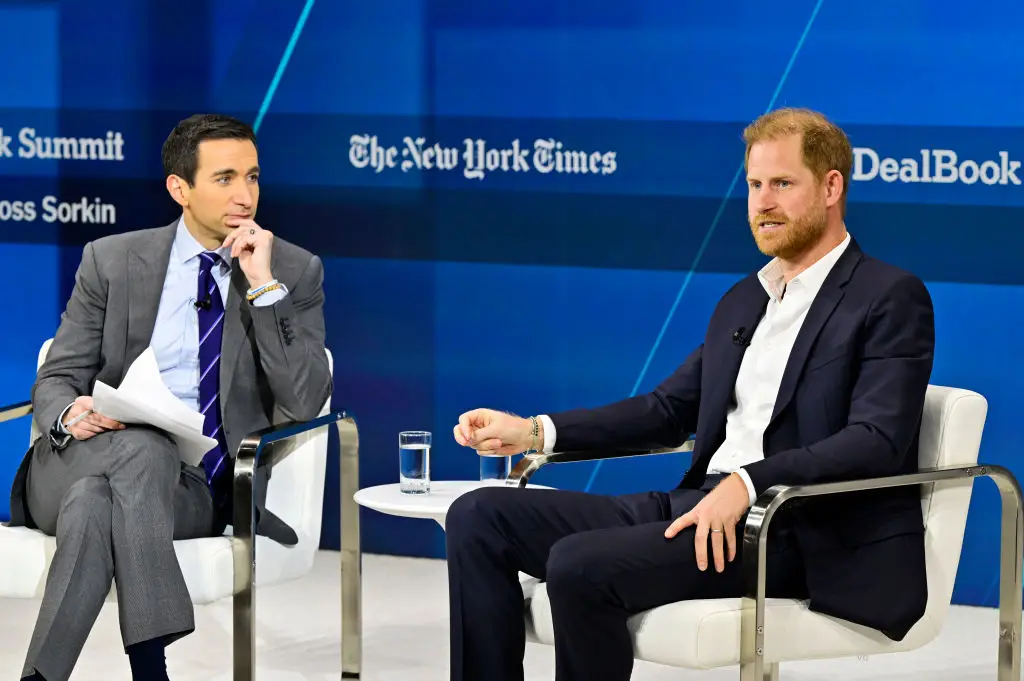 Prince Harry in conversation with Aaron Ross Sorkin (Eugene Gologursky/Getty Images for The New York Times)