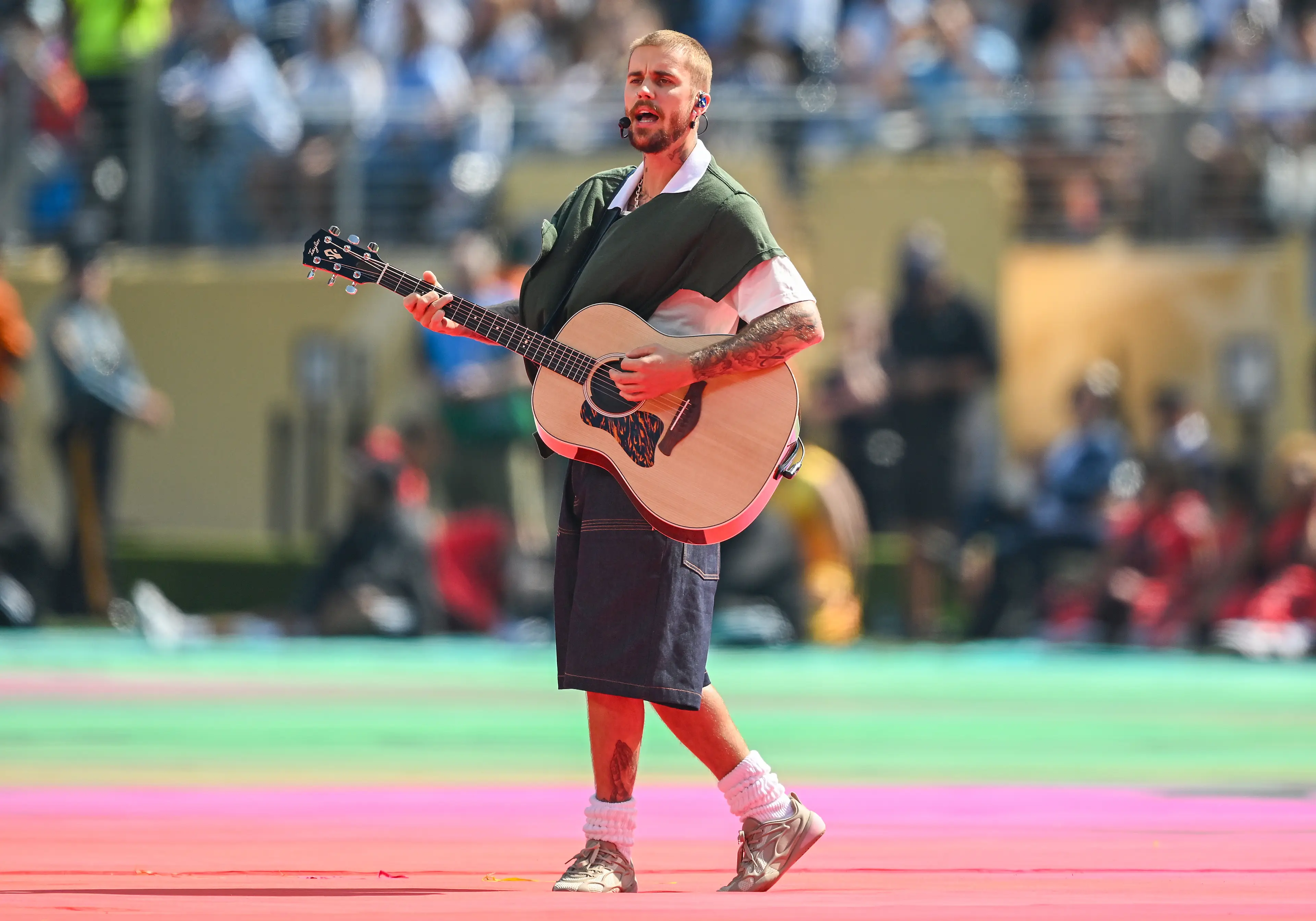 Justin Bieber performed 'Everything Hallelujah' at the World Cup half-time show on Sunday (Hannah Peters - FIFA/FIFA via Getty Images)