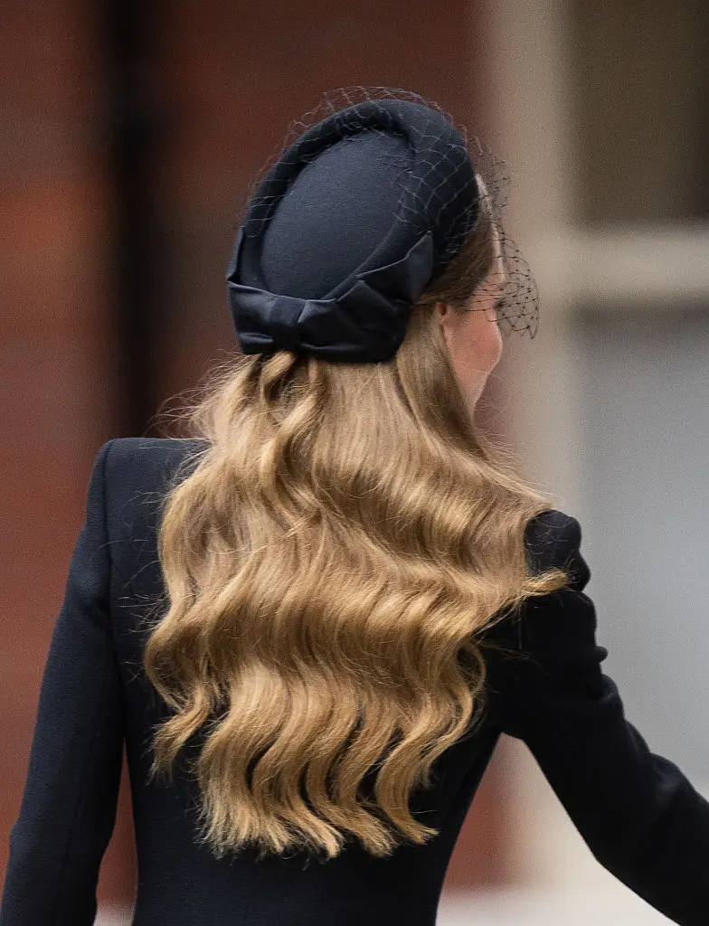 Other pictures taken at the Duchess of Kent's funeral today show that Kate's hair actually hasn't changed and she was wearing black, not blue (Samir Hussein/Getty Images)