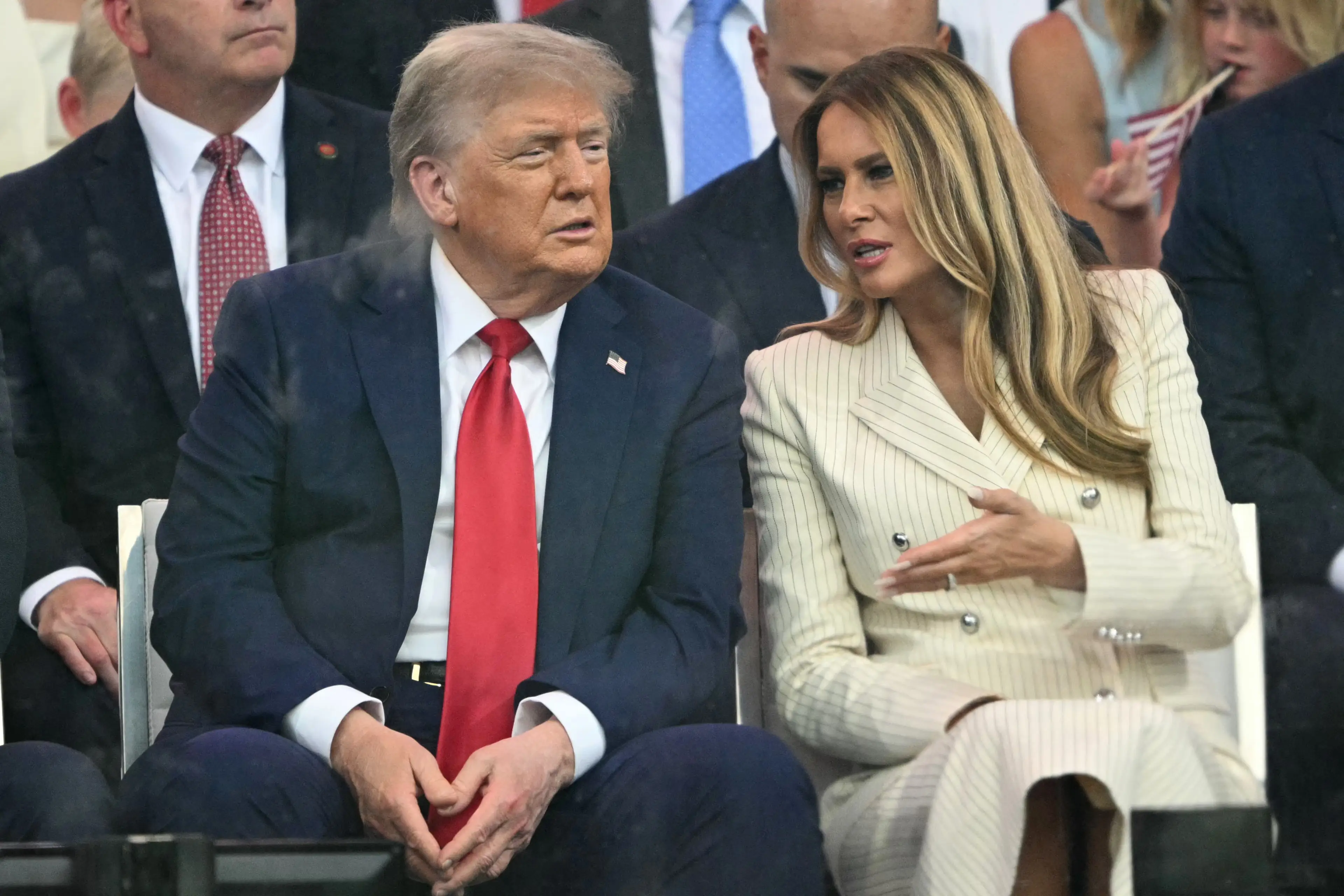 A lip reading expert has shared her insights on a moment shared between Donald and Melania Trump at his military parade (MANDEL NGAN/AFP via Getty Images)