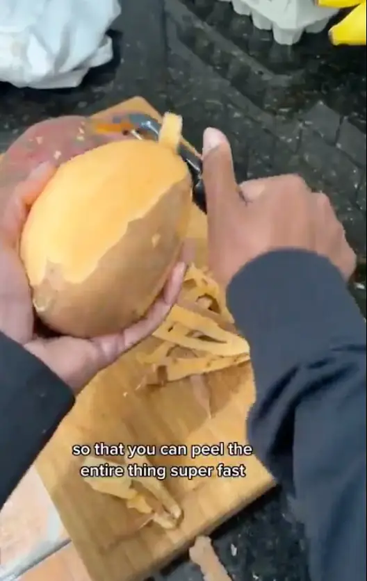 By using its swivel, you can peel the vegetable with needing to lift the peeler away (TikTok/jenniabs3)