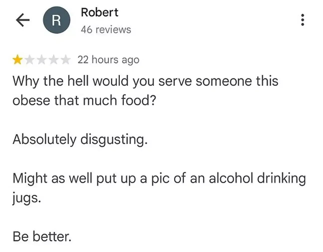 The pub reposted the review on its Facebook page.