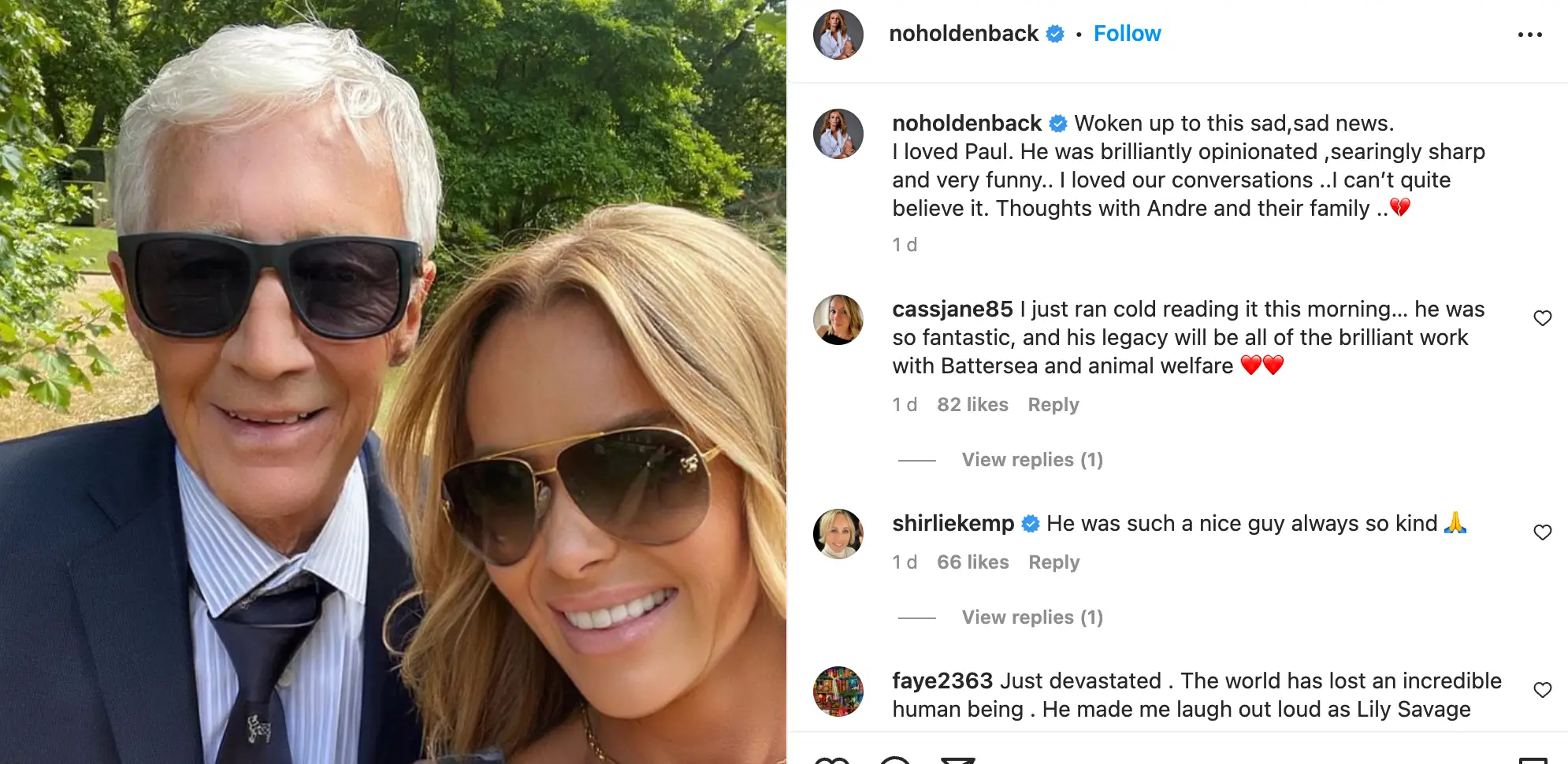 Holden paid tribute to O'Grady on Instagram.