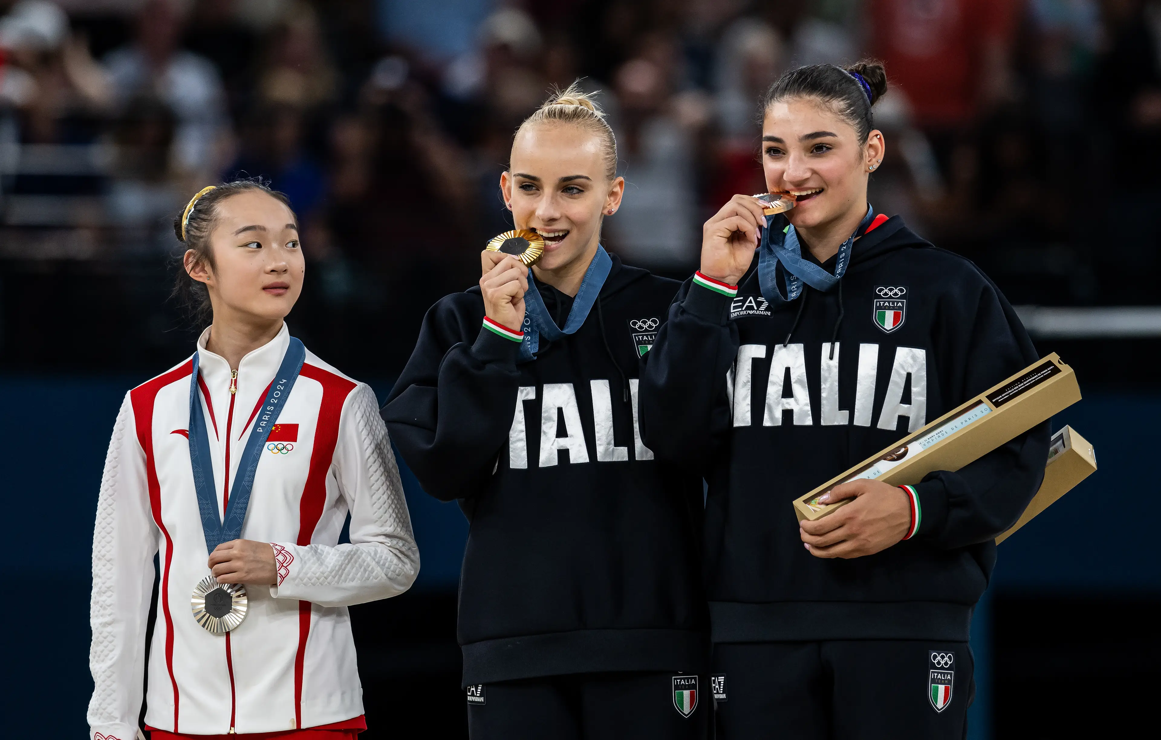 Zhou Yaqin secured a silver medal in the women’s gymnastics balance beam final. (Markus Gilliar - GES Sportfoto/Getty Images)