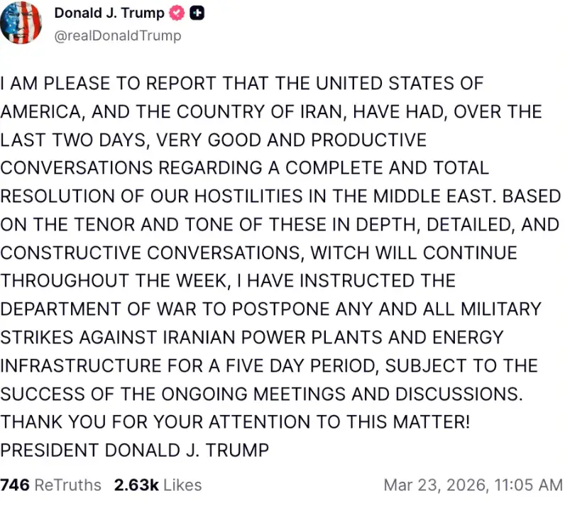 Trump's original message contained a number of errors (Truth Social)