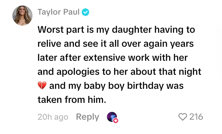 Paul opened up about her daughter having to 'relive' the incident (TikTok/@taylorfrankiepaul)