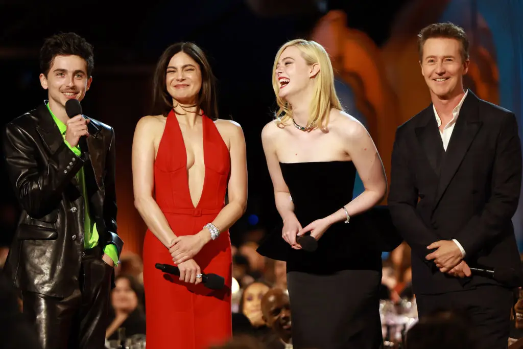 Timothée Chalemet fluffed his words during a speech at the SAG Awards on Sunday (23 February) (Matt Winkelmeyer / Staff / Getty Images)