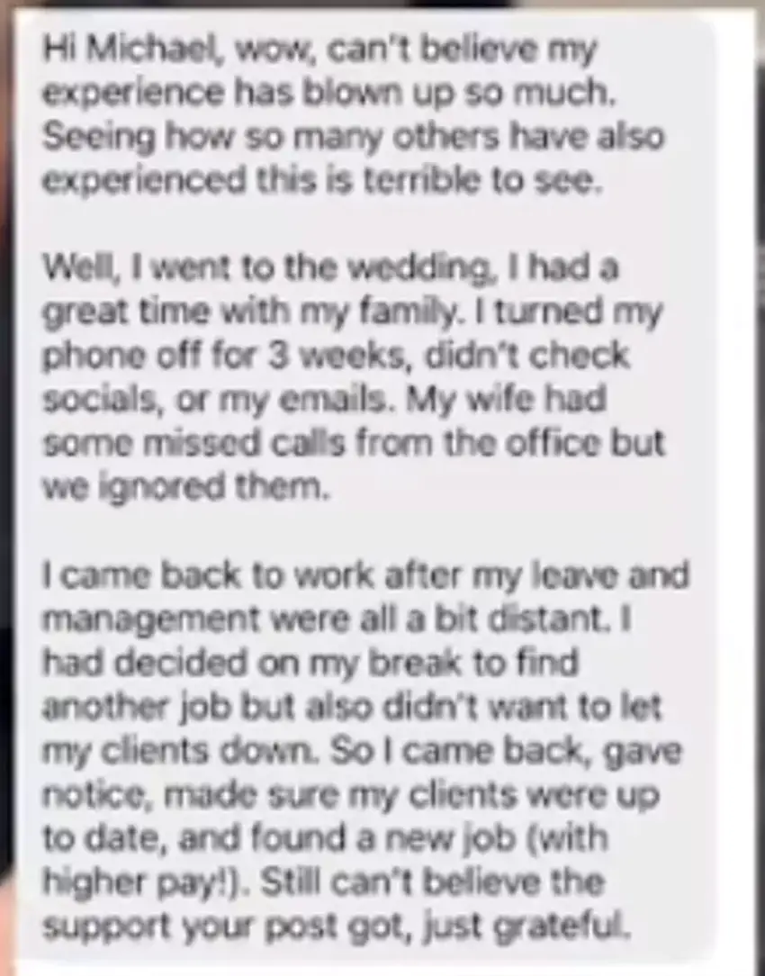 Noel later shared an update on his working situation.