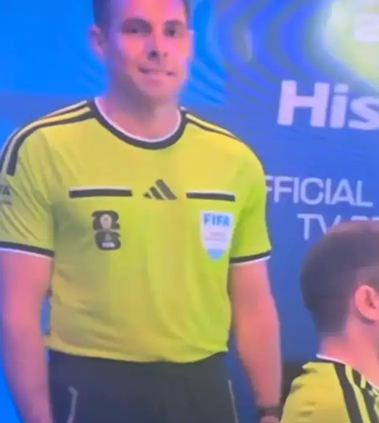 VAR referee Shaun Evans was seen making this gesture during Germany’s opening game against Curaçao for the 2026 World Cup (X)