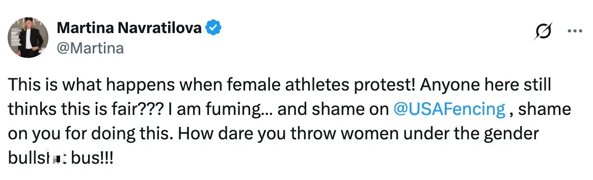 The tennis star went on a rant on Twitter (Martina/X)