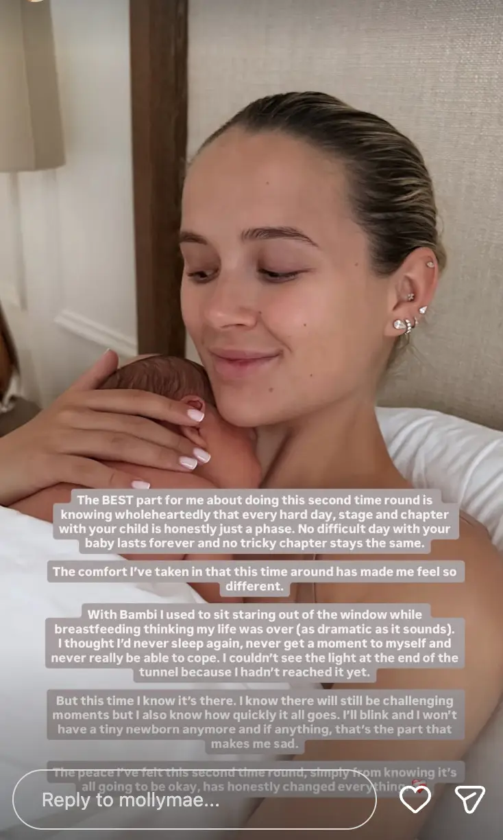 Molly-Mae reflected on the 'challenging moments' after giving birth to her first child Bambi in 2023 (Instagram/@mollymae)