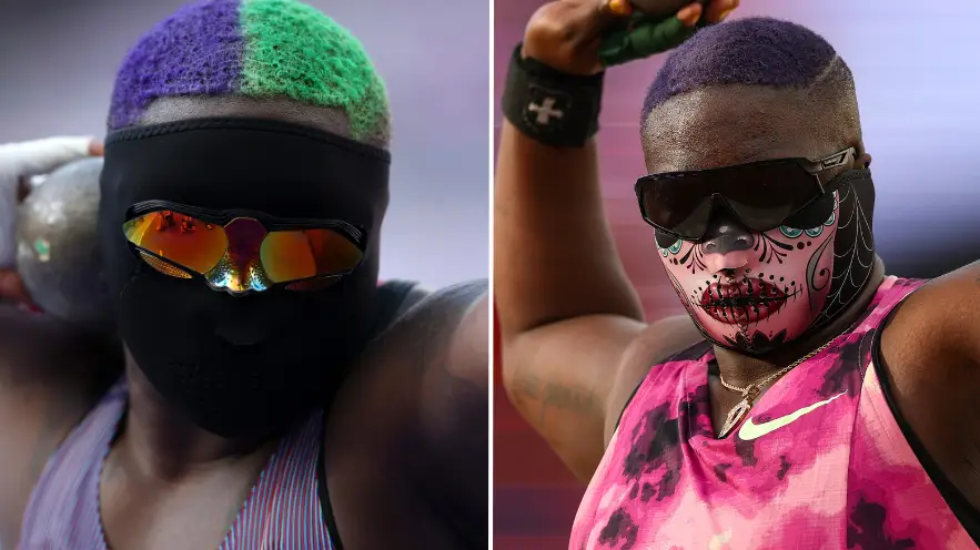 Incredible look Raven Saunders is concealing behind their mask as reason behind it is explained