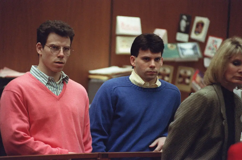 The real Menendez brothers during the trial (VINCE BUCCI/AFP via Getty Images)