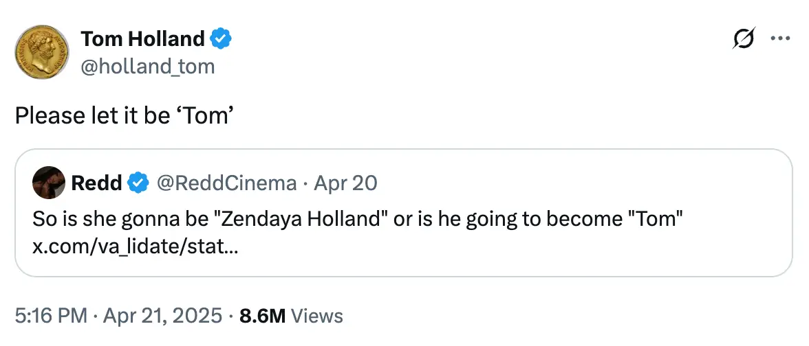 Historian Tom Holland weighed in on the fan speculation about the soon-to-be married couples' surname (X/@holland_tom)