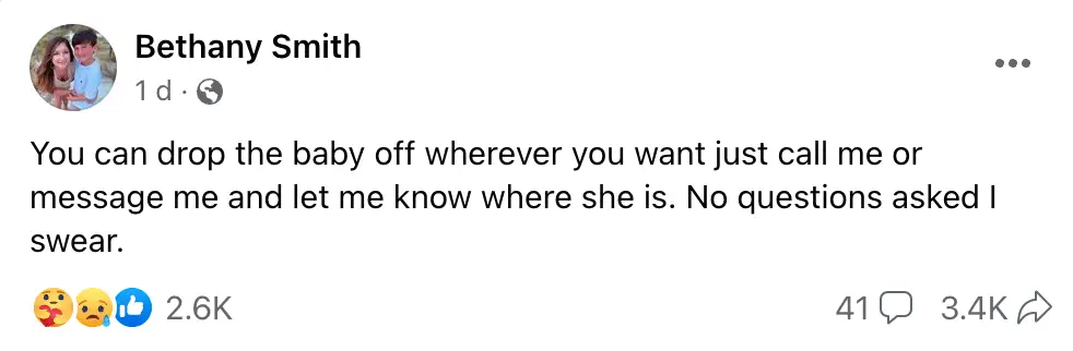 Harlow's mum took to social media to plea for her baby's safe return.