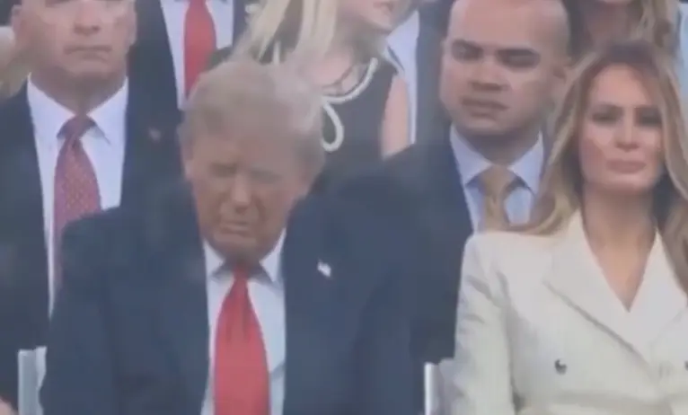 It looked like Trump was struggling to keep his eyes open during the parade (NBC)
