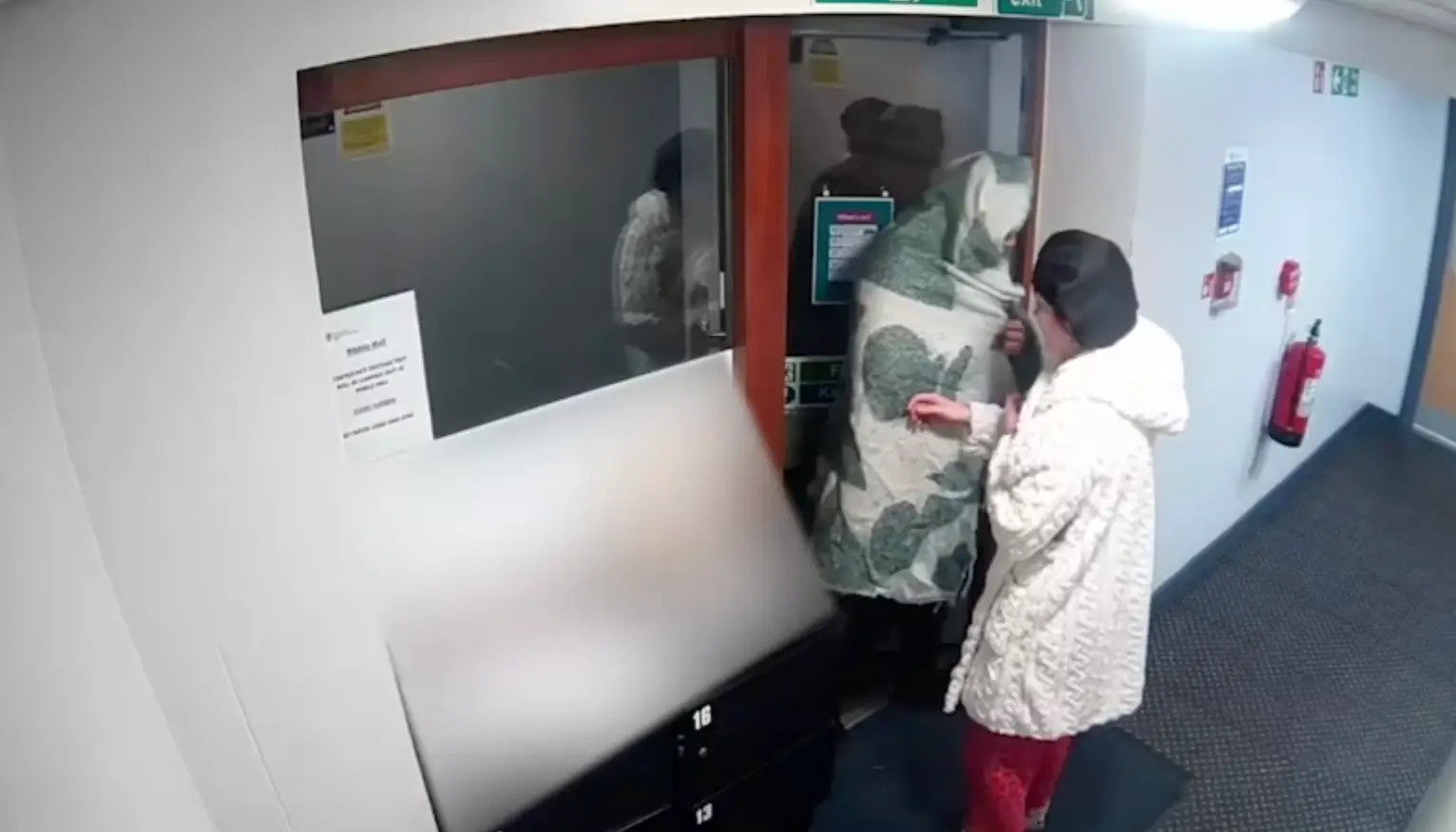 CCTV shows the moment she let her stepdad in her halls of residence, marking the last time she'd be seen alive (Lancashire Constabulary)