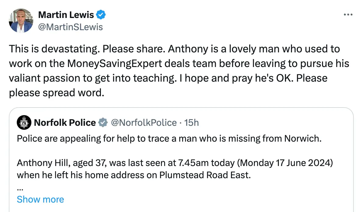 Martin Lewis has since issued a plea. (X)