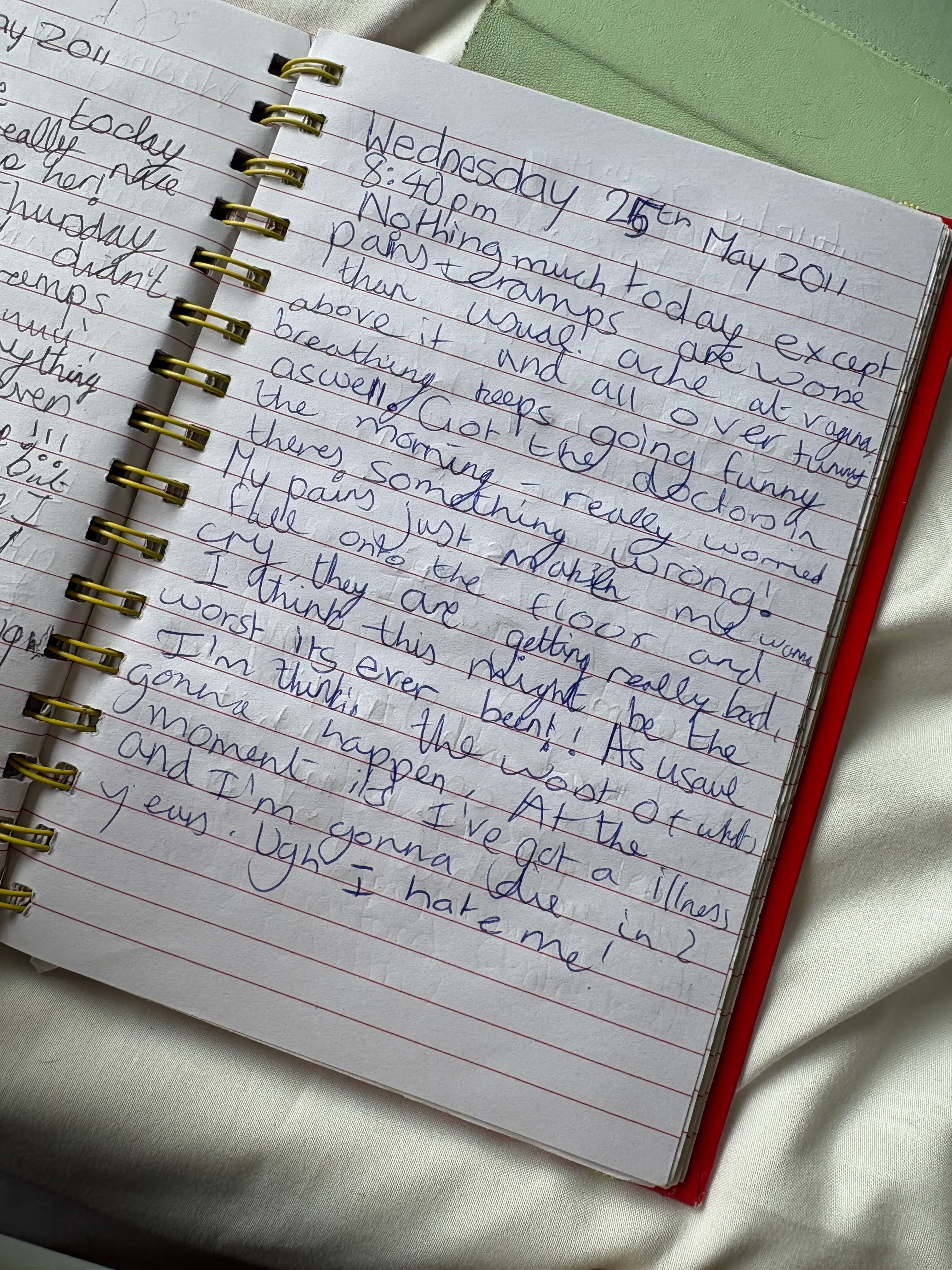 Jess' childhood journal documenting her heartbreaking symptoms (Supplied)