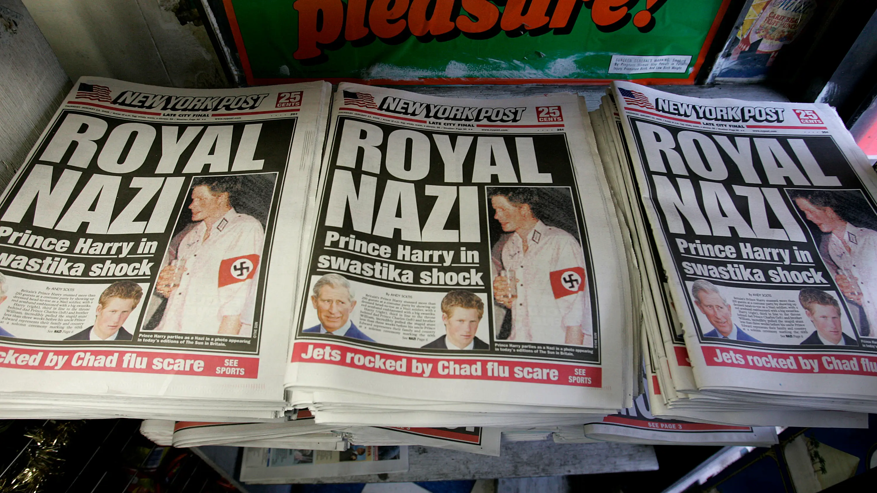 The costume featured a red swastika band on his left arm (Stephen Chernin/Getty Images)