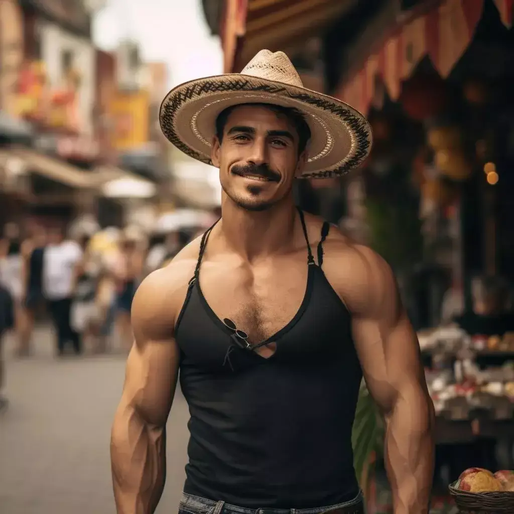 The Mexican man has a very small vest on.