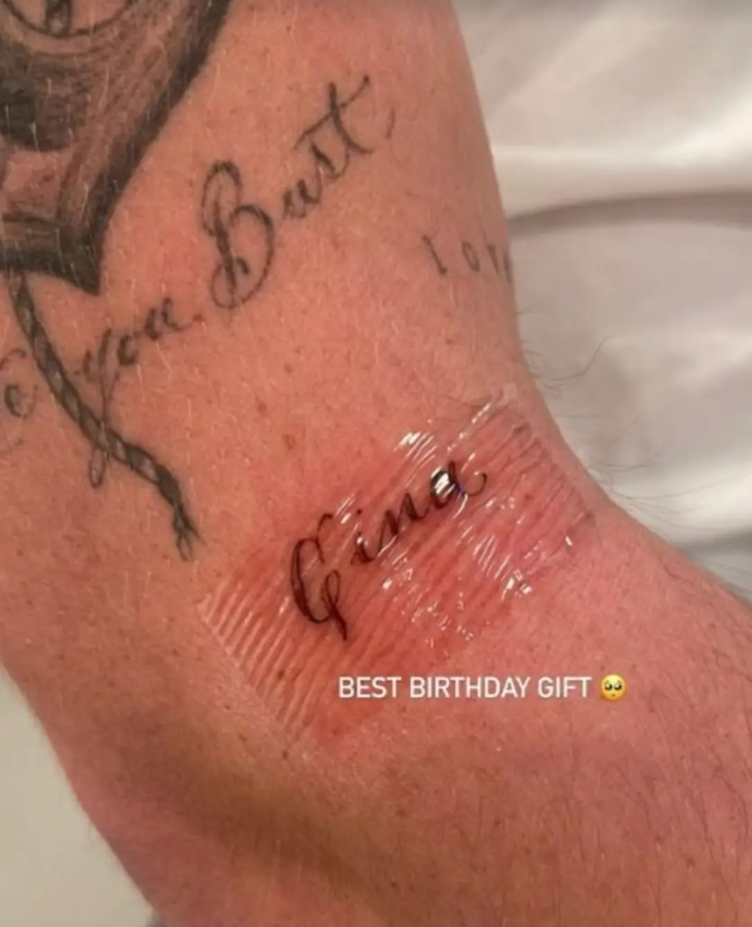 Brooklyn has a tattoo of Nicola's late grandmother's name 'Gina'.