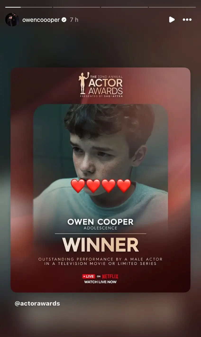 Cooper also missed out on a red carpet appearance (Instagram/@owencooper)