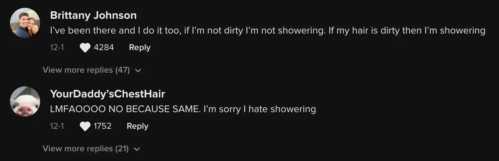 Many of Allison's followers found her shower revelation extremely relatable.