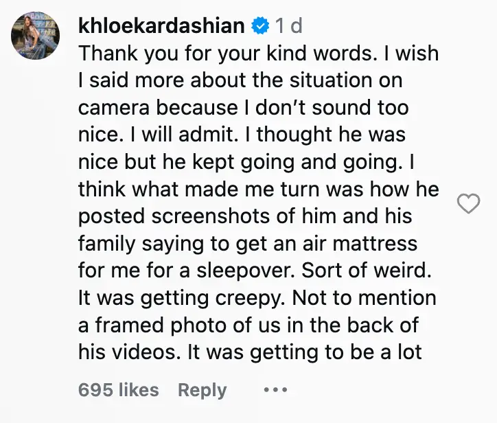 The reality TV star claimed that he kept 'going and going' and it got 'creepy' (Instagram)