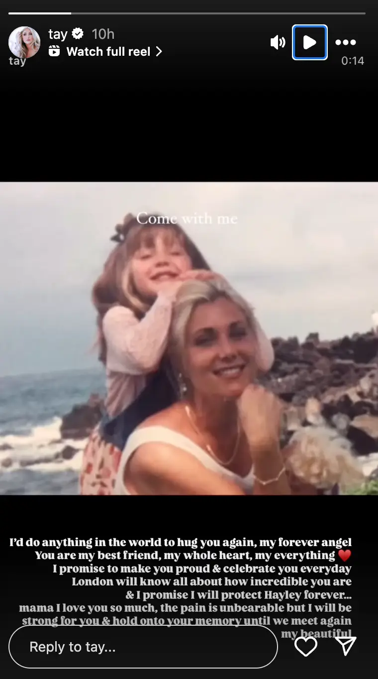 Taylor has since taken to social media to share a heartfelt tribute following her mother's death (Instagram/@tay)