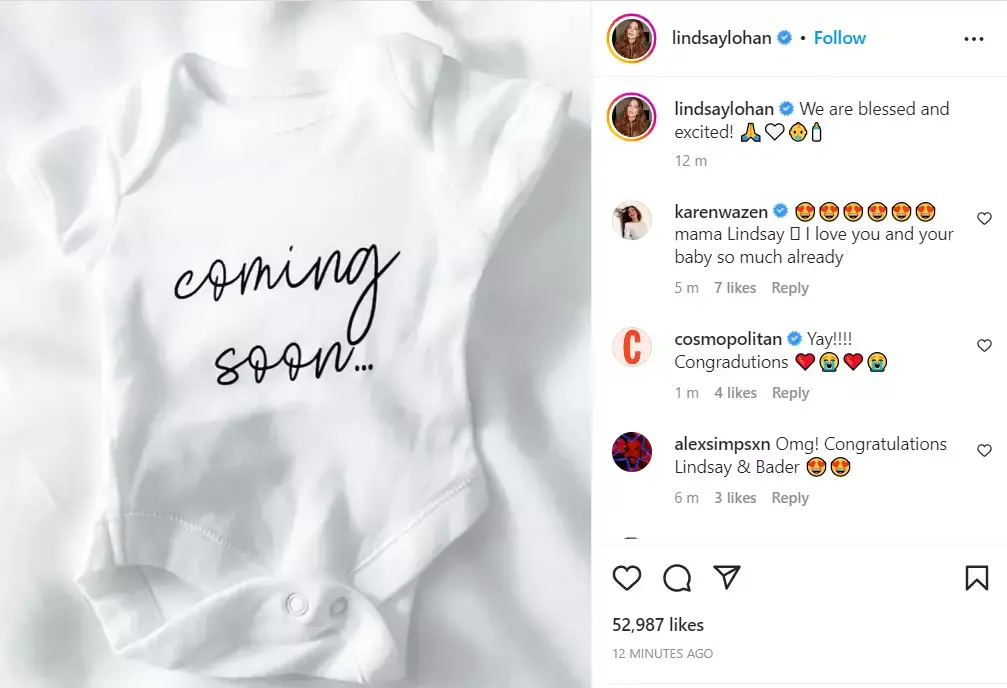 Lohan announced she was pregnant in March this year.