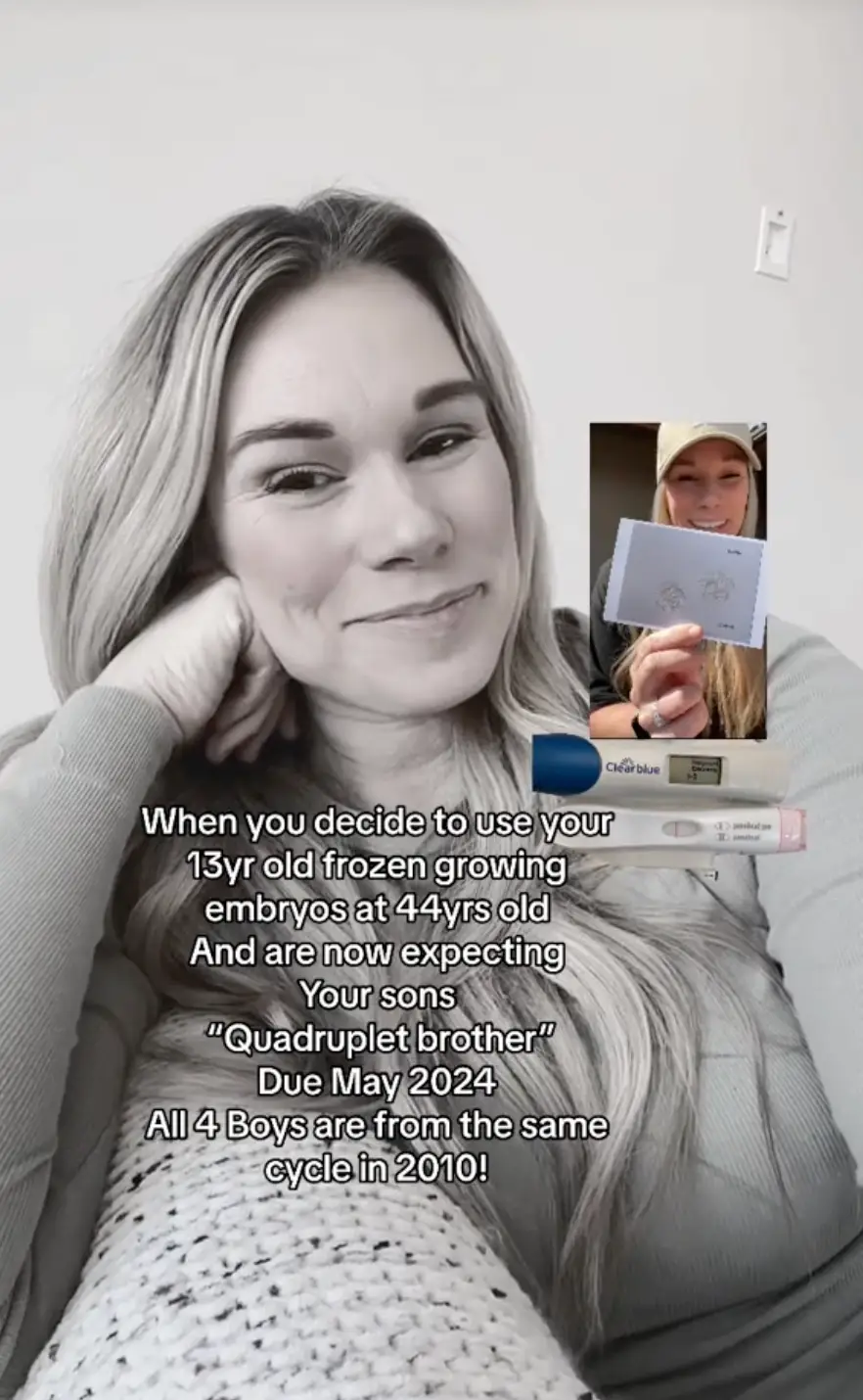 Tanis Larson is expecting her sons' 'quadruplet' brother.